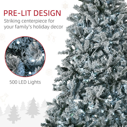 HOMCOM 2,3 m Künstlicher Weihnachtsbaum mit Flocke und kalten weißen LED-Lichtern