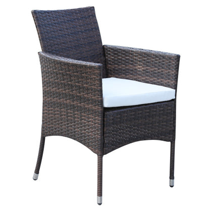 Outsunny 6-Sitzer-Rattan-Esszimmergarnitur mit Polstern, Rattan-Gartenmöbel-Set mit 6 Armstühlen, rechteckiger Tisch mit Glasplatte, Außenesszimmer-Tisch und -Stühle, Braun
