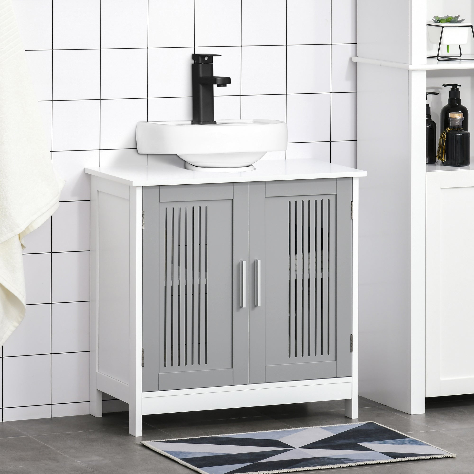 White Pedestal Sink Cabinet Adjustable Shelves