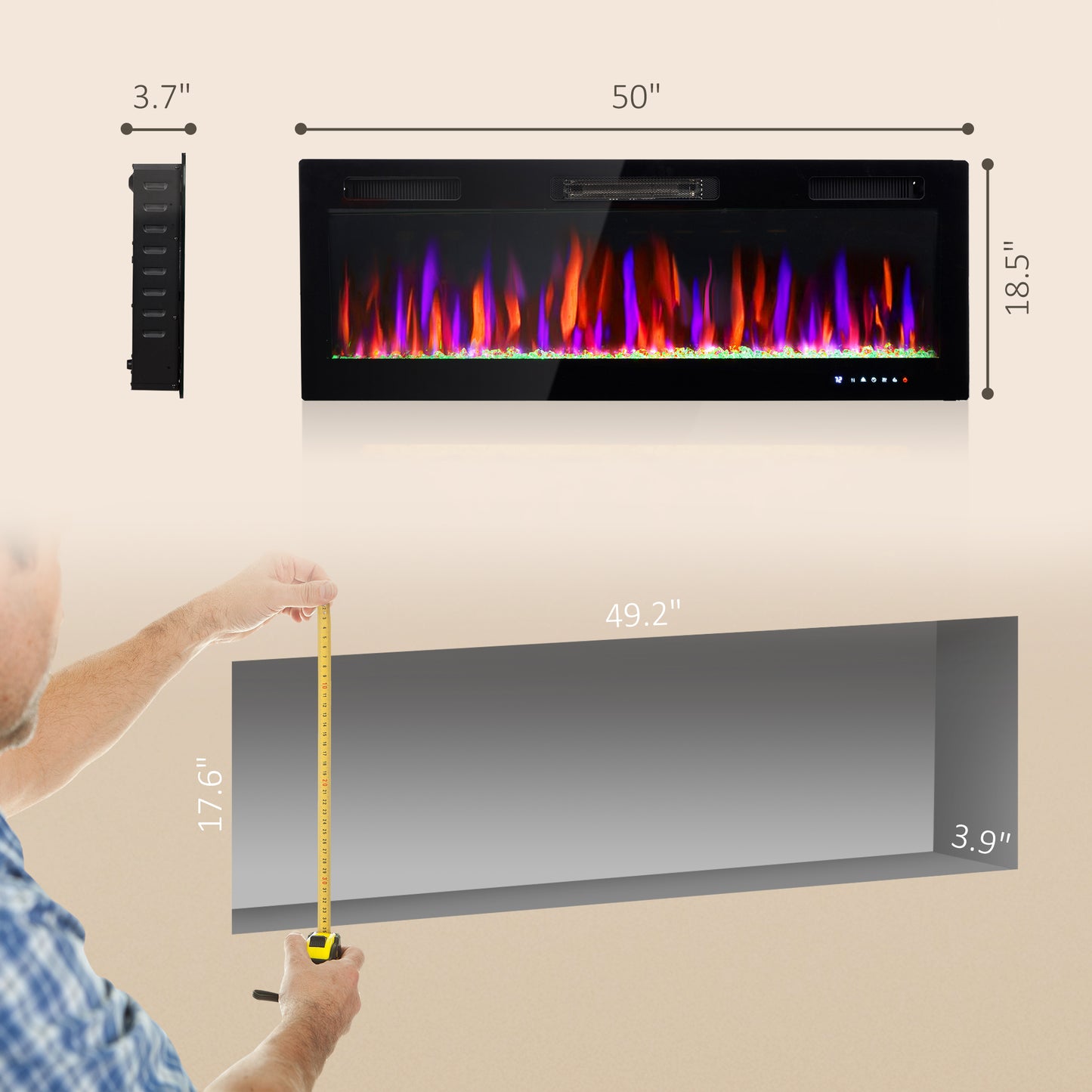 50" Elektro-Kamin Einbaubare und Wandmontage