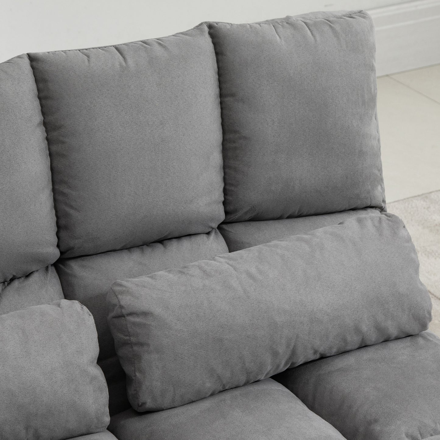 Folding Upholstered Couch Bed Gray Convertible Floor Sofa Chair Metal Frame Pillows