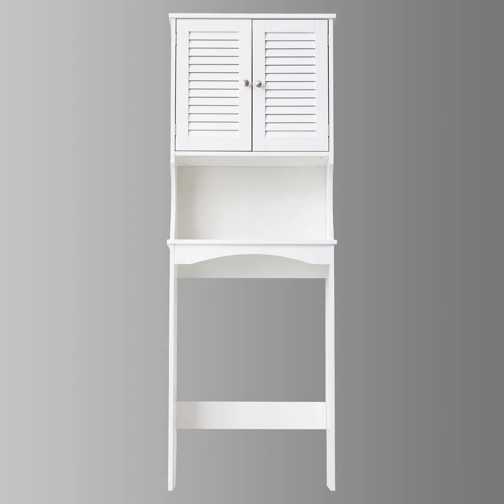 Fralimk 23,6*8,7*67 Zoll Lagerung über der Toilette, Badezimmer-Organizer und Lagerung über Toilettenschrank, Badezimmer-Organizer hinter der Toilette mit zwei lamellierten Türen, Weiß