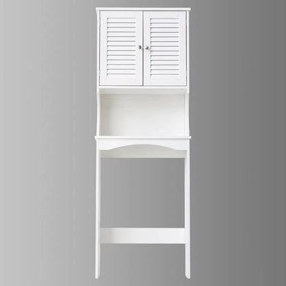 Fralimk 23,6*8,7*67 Zoll Lagerung über der Toilette, Badezimmer-Organizer und Lagerung über Toilettenschrank, Badezimmer-Organizer hinter der Toilette mit zwei lamellierten Türen, Weiß