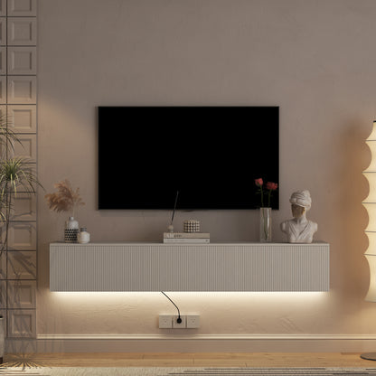 Schwebender TV-Ständer Wandmontiert mit 16-farbigen LEDs, Moderner TV-Ständer, Schwebender TV-Schrank Entertainment-Center für 55 60 65 Zoll TV