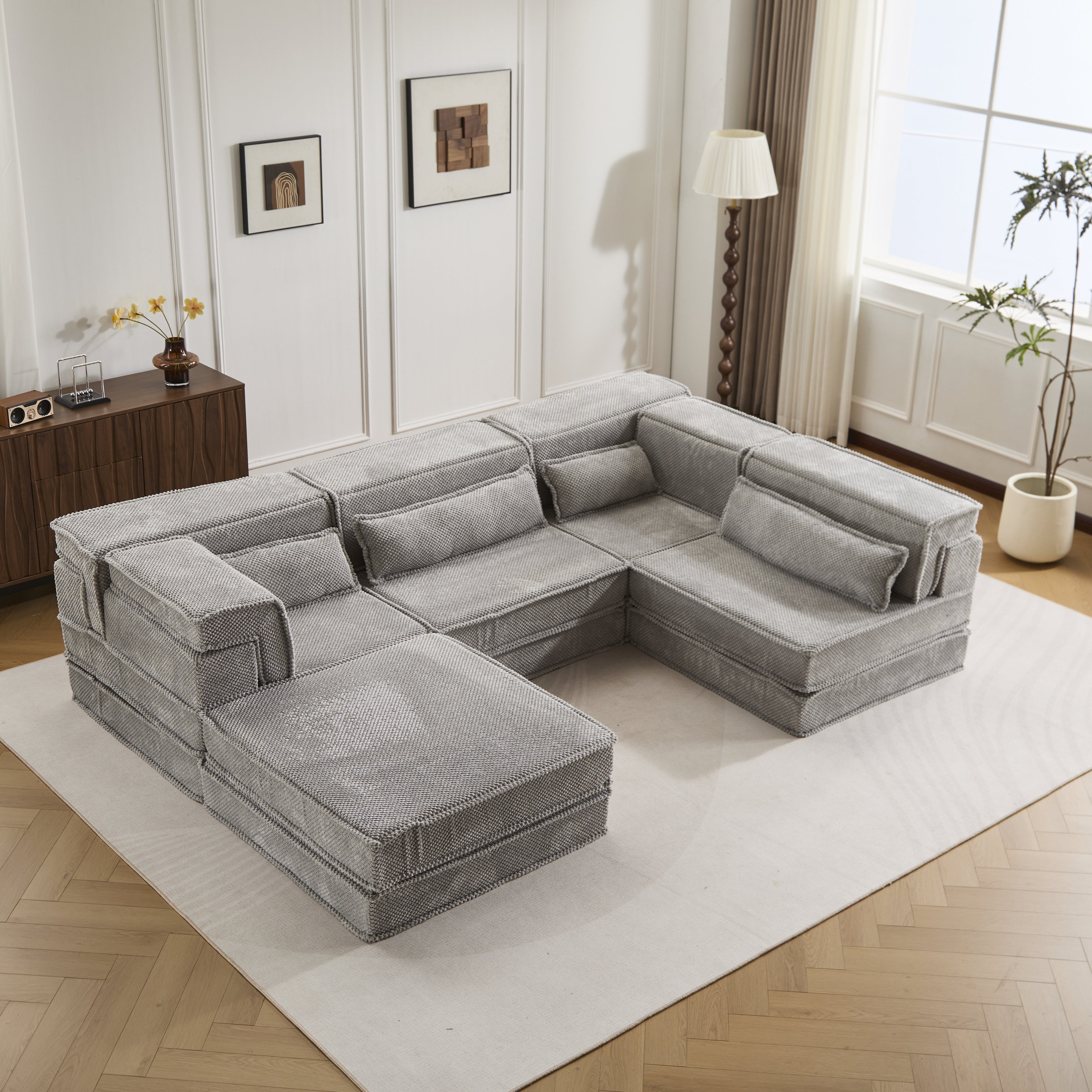 Light Grey Modular Sofa Cozy Adaptable Design
