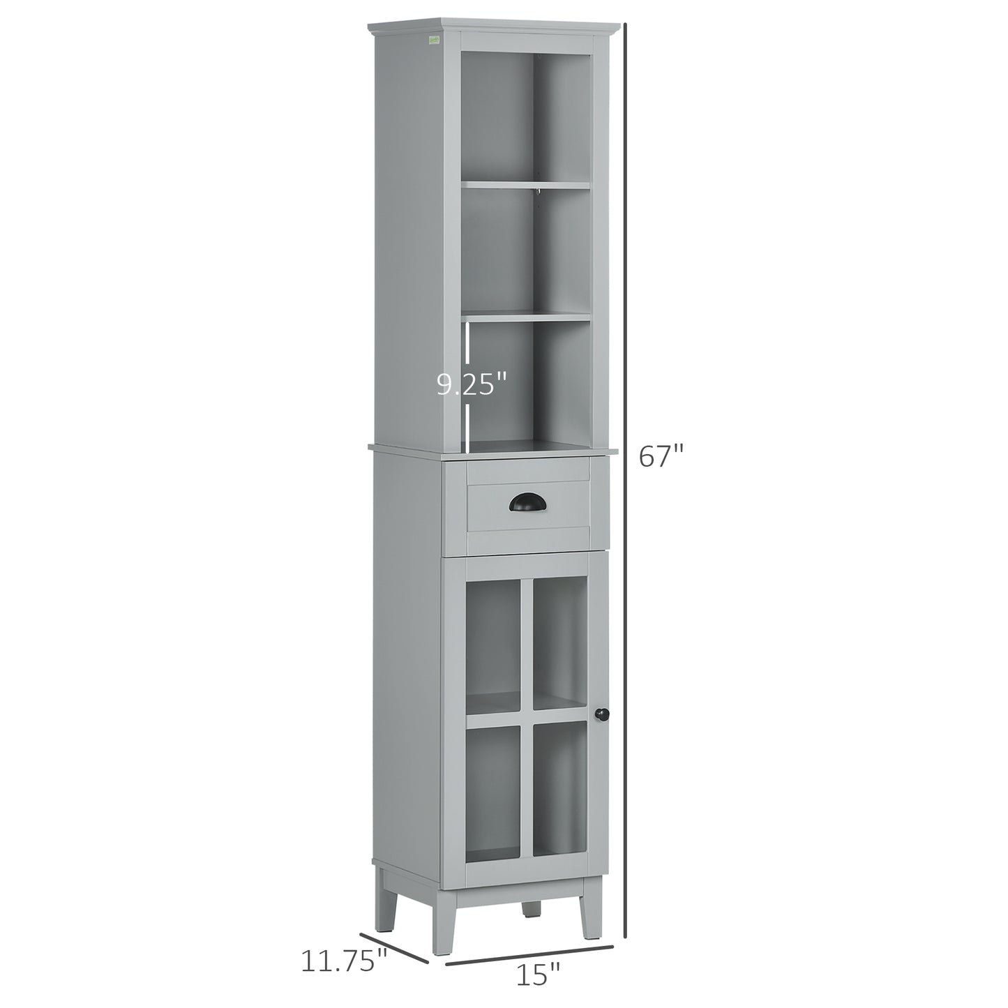 Schlanker Badezimmerschrank mit Tür und Regalen als Turm