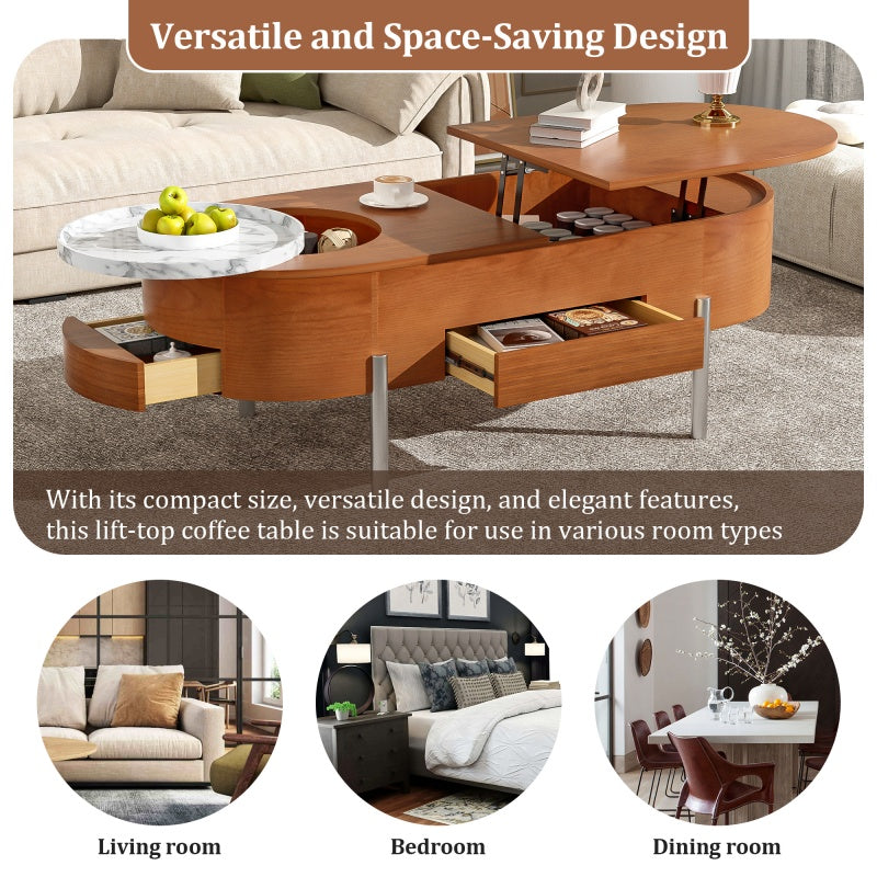 47.2-inch Lift Coffee Table With 360 Degree Marble Patterned Rotating Tray, Modern Oval Lift Tabletop, Prohibited Platform Temu