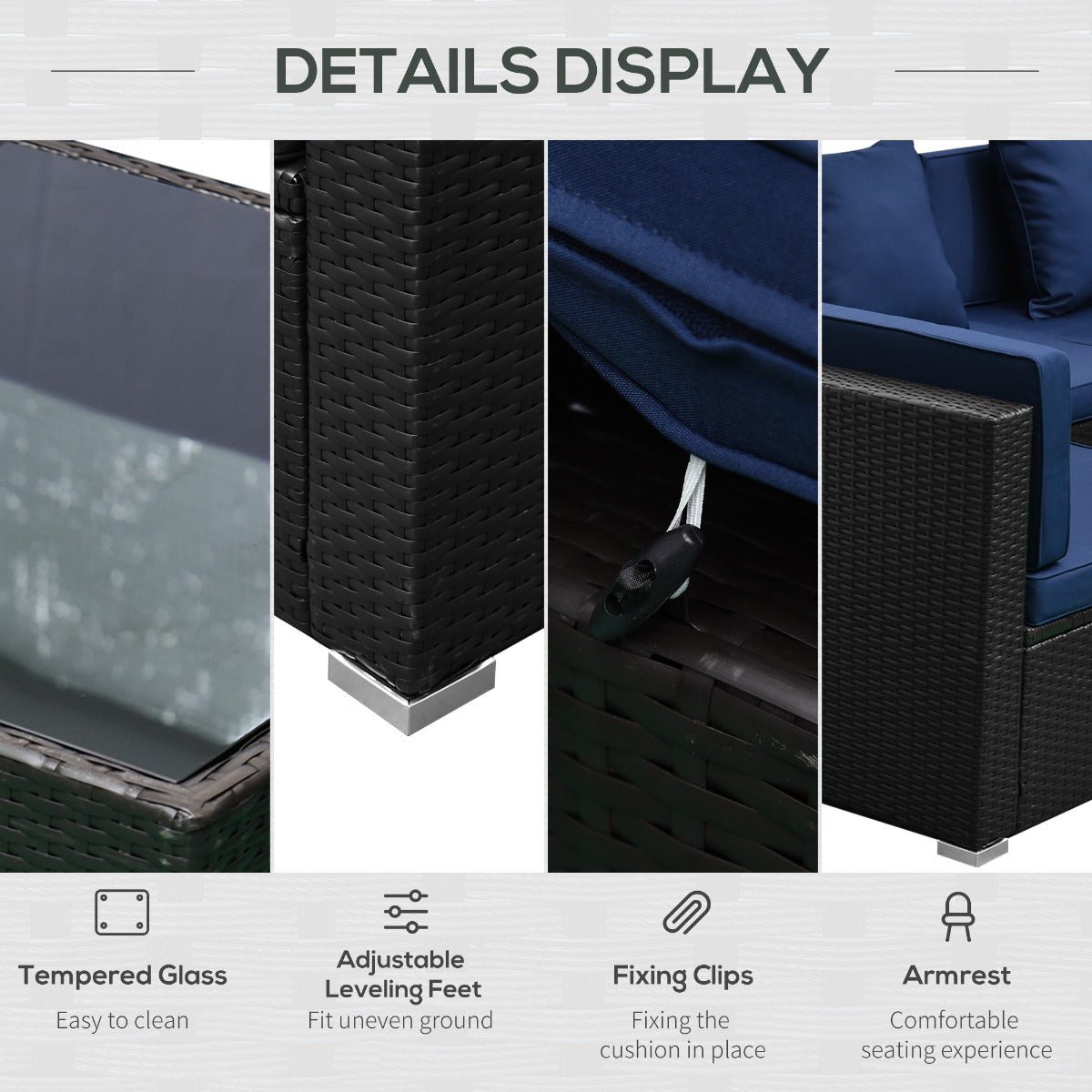 7-teiliges Set Rattan-Sofa Luxus-Modulares Gesprächsmöbel für Draußen - Tiefblau