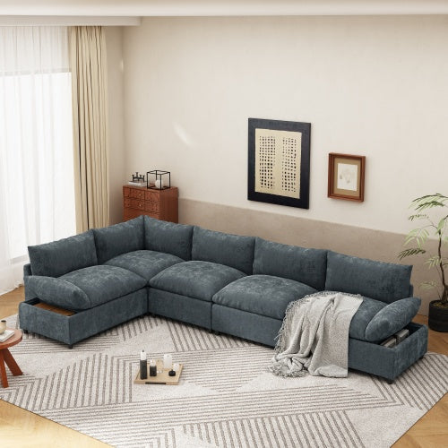 115.5 Modulares Ecksofa in Tiefgrau mit langlebiger Polyesterbezug, plüschigen Kissen, versteckten Stauraumfächern und vielseitigem Design für Wohnzimmer, Lounge oder Büro