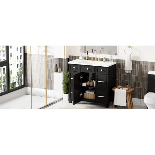 36 Zoll Badezimmerschrank mit Waschbecken-Kombinationsset, Schwarz, Einzelsenkbecken, Shaker-Schrank mit weich schließender Tür und 3 Schubladen