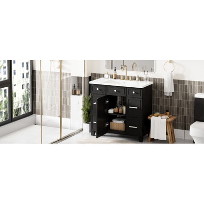 36 Zoll Badezimmerschrank mit Waschbecken-Kombinationsset, Schwarz, Einzelsenkbecken, Shaker-Schrank mit weich schließender Tür und 3 Schubladen