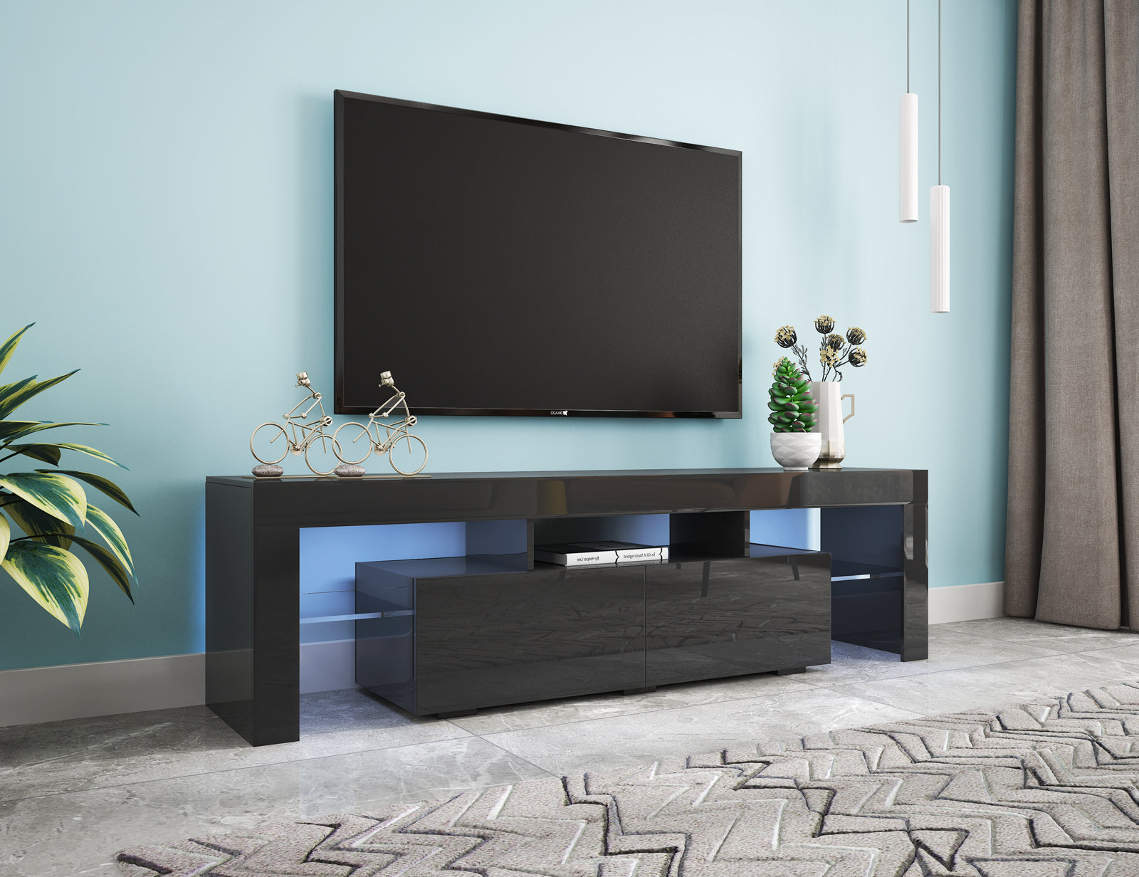 Moderne schwarze TV-Ständ 20 Farben LED-TV-Ständ mit Fernbedienungslichtern