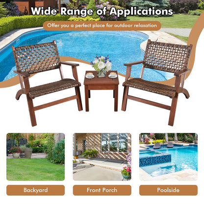 3-teiliges Outdoor-Holz-Patio-Rattan-Möbelset