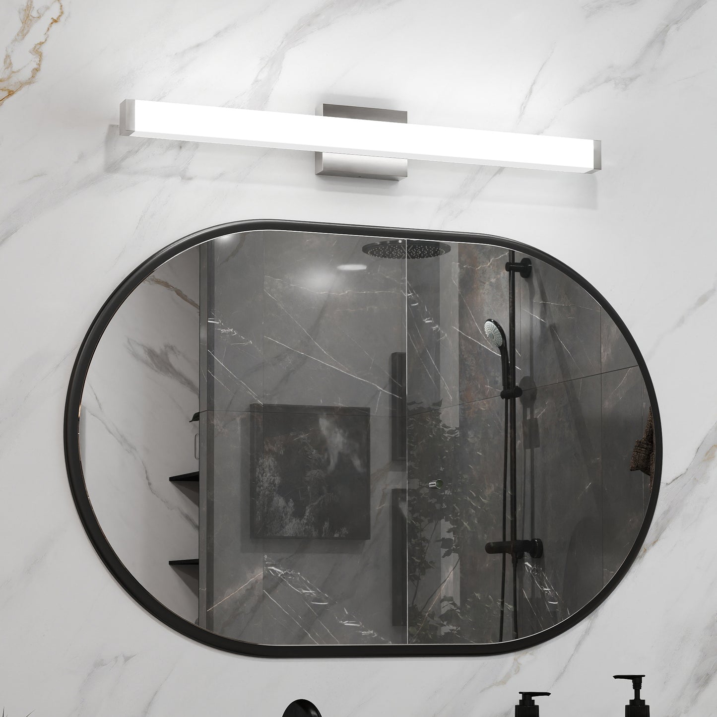 Badezimmer-Spiegelablageleuchte gebürstetes Nickel quadratisch LED 33 Zoll 18 W 6000 K kühles Weißes Licht Wandleuchte über dem Spiegel