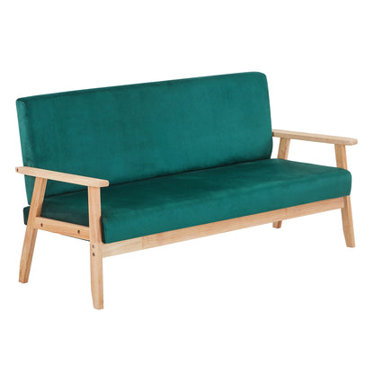 Modern Velvet Loveseat Sofa With Wooden Arms Office Couch 2-3 Seat