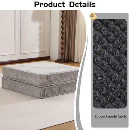 Kompressions-Mahjong-Sofa, umklappbares Boden-Sofabett, DIY knochenloses modulares Sektionssofa, keine Montage erforderlich, Kreisförmiger Fleece-Stoff, 1 Hocker, Hellgrau