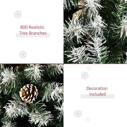 HOMCOM 1,8 m hoher, unbeleuchteter, schneebedeckter voller Fichten-Kunstweihnachtsbaum mit realistischen Ästen, 61 Zapfen und 800 Spitzen