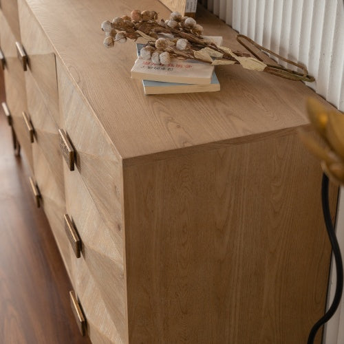 Kommode mit 9 Schubladen, Moderne Kommoden und Schubladenschränke, TV-Ständer, Helle Holzkommode für Schlafzimmer, Wohnzimmer, Flur