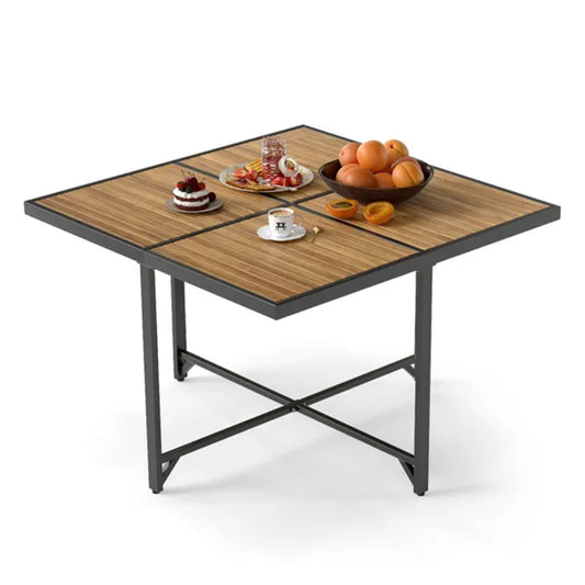43,5" Quadratischer Akazienholz-Außentisch - Metall-X-Rahmen, 4-Sitzer, Natürlich+Schwarz, 180 lbs Tragfähigkeit