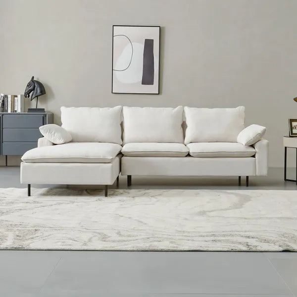L-förmiges Leinen-Sofasofa mit rechter Chaise, Wohnzimmer, Schlafzimmer, Büro.