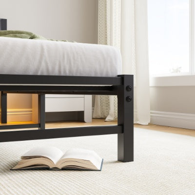 Einzelbett-LED-Plattform-Bettgestell mit USB-Ladestation