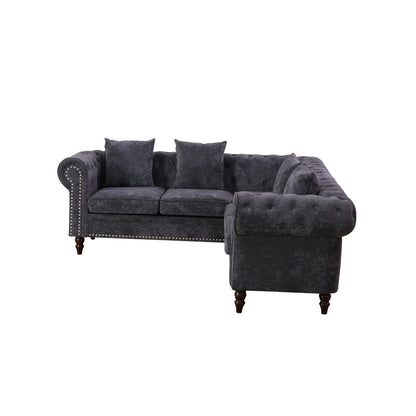 Schwarzes Flanell 2-teiliges Sofa-Set für das Wohnzimmer