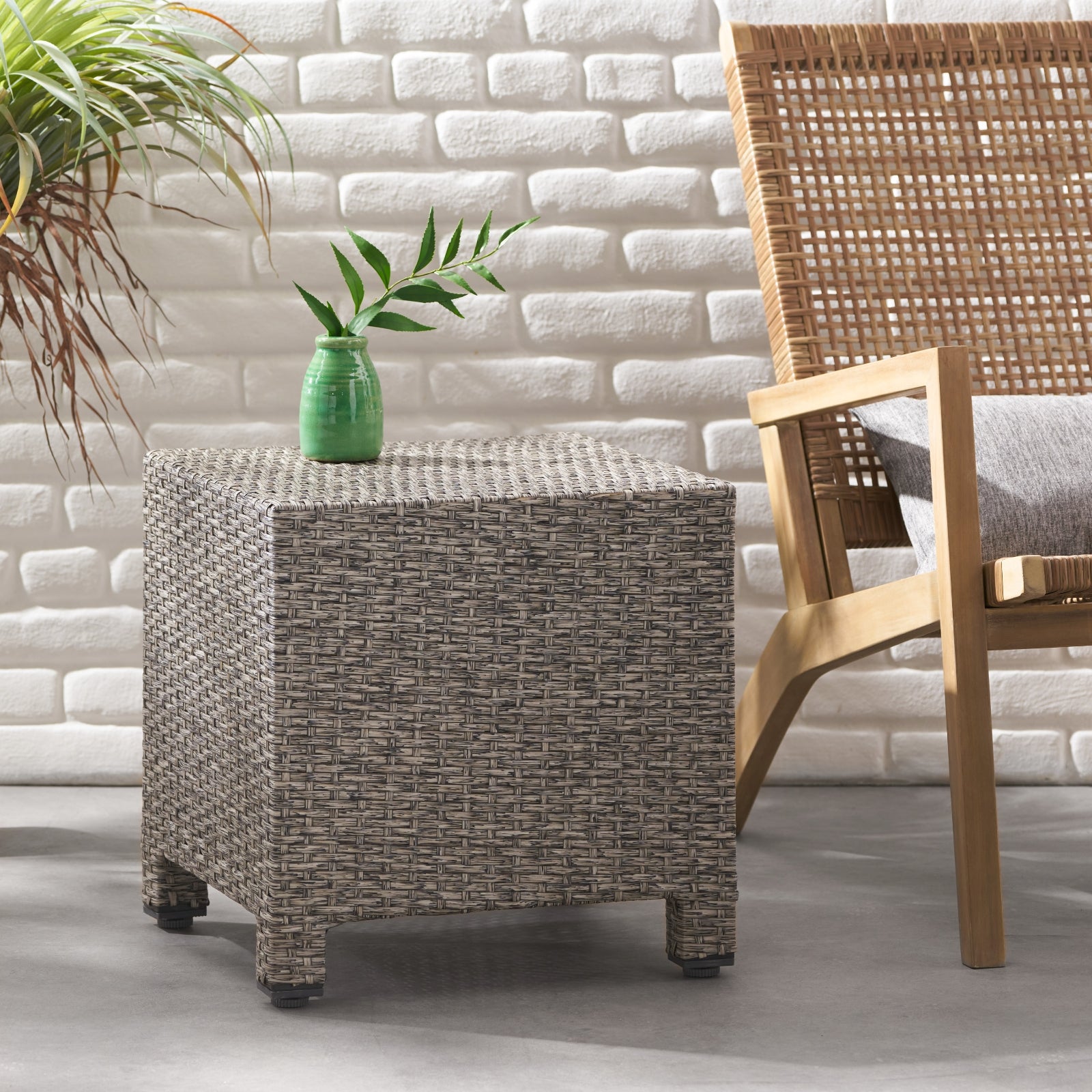Black Rattan Accent Table