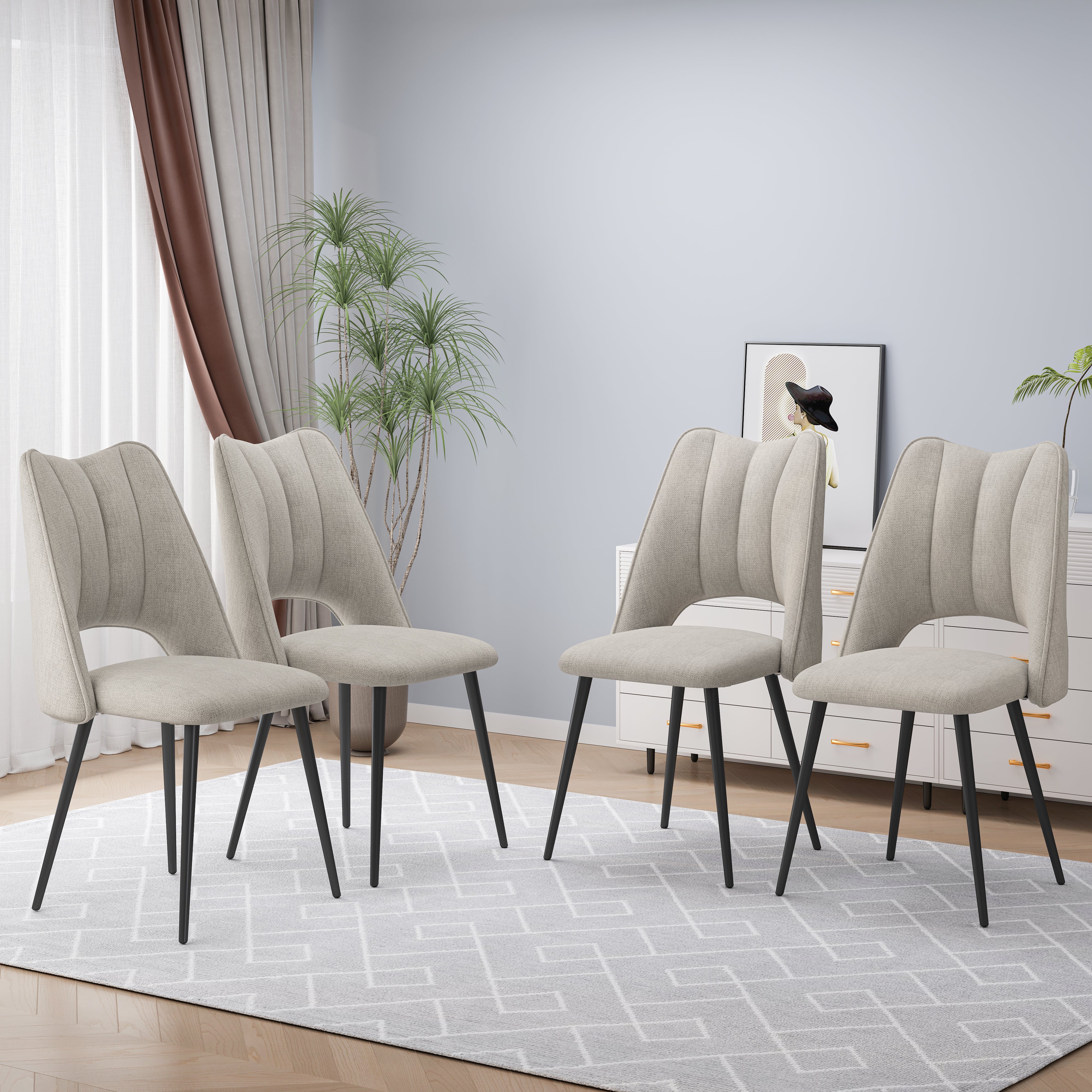 4-Stuhl-Set Kombination, modern und schlicht, mit hoch belastbarem Füllmaterial, Metallbeine, verstellbare Füße, geeignet für Küchen und Esszimmer, Beige