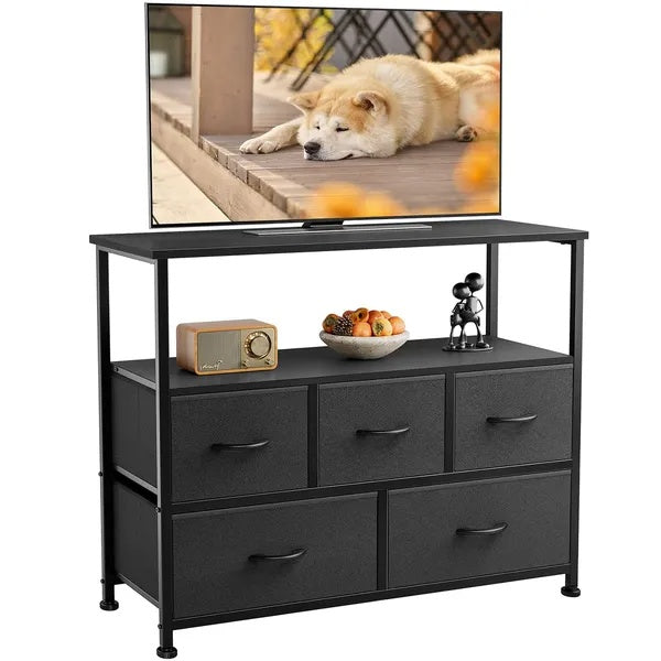 Kommode für das Schlafzimmer, Schubladenschrank, 5-Schubladen-Kommode, Kleiderschrank-Stoffkommode mit Metallrahmen TV-Ständer