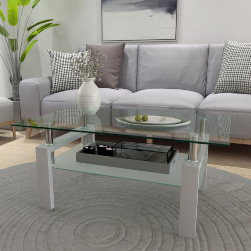 Weißer Couchtisch, Klarer Couchtisch, Moderne Beistelltische und Mittelstücke für das Wohnzimmer, Möbel für das Wohnzimmer