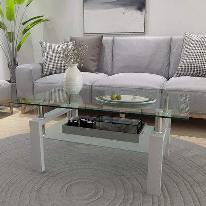 Weißer Couchtisch, Klarer Couchtisch, Moderne Beistelltische und Mittelstücke für das Wohnzimmer, Möbel für das Wohnzimmer