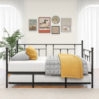 Einzelbett-Tagbett Metallrahmen mit Stauraumbett-Set, Einzel-Tagbett-Sofa, Tagbett und ausziehbarer Schlafsofa für Gästezimmer, Schlafzimmer, Wohnzimmer, viktorianischer Stil, Schwarz