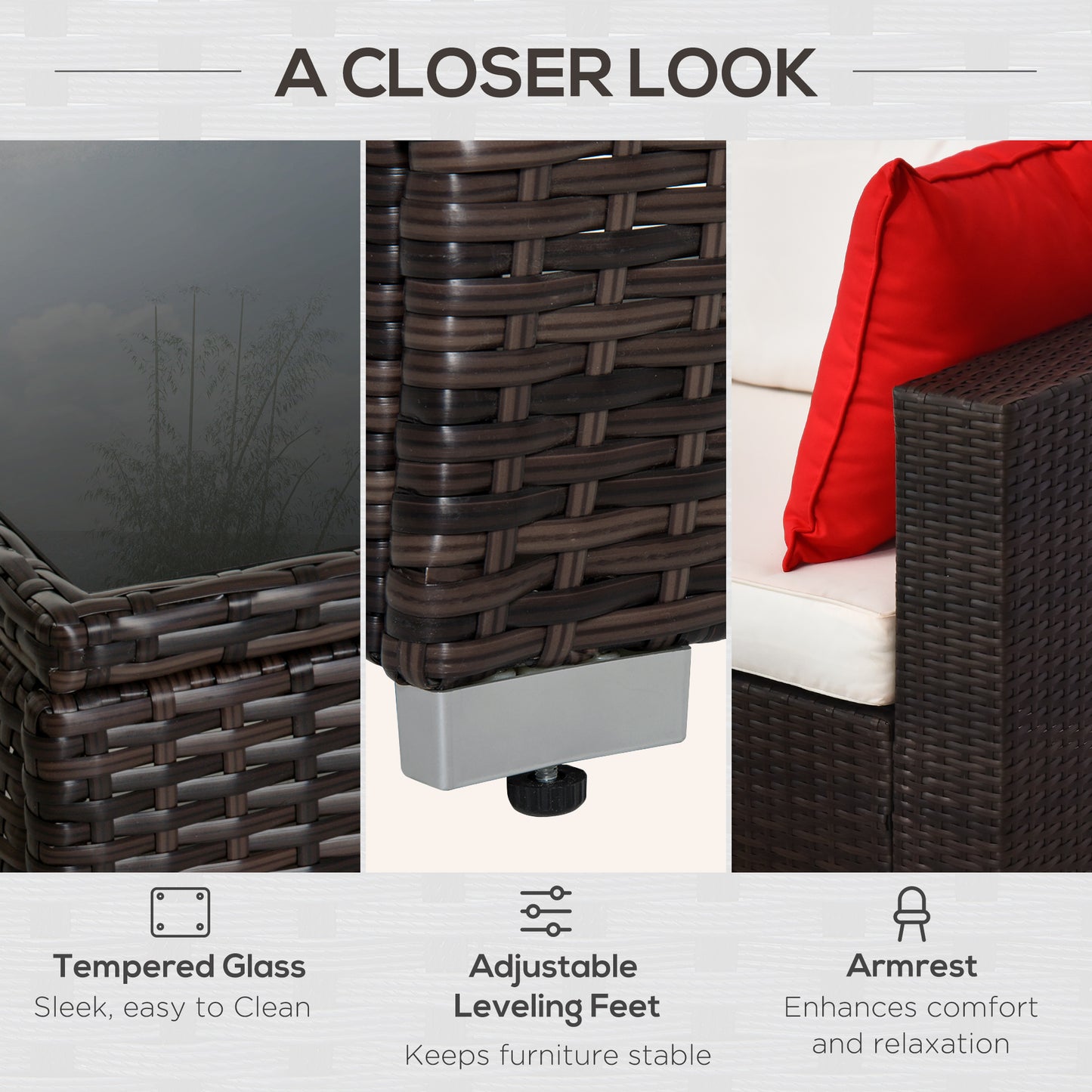 6-teiliges Terrassenmöbel-Set Outdoor-Gesprächsset Ganzjährig wetterbeständiges PE-Modulsofa-Set mit Hocker