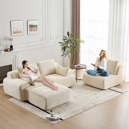 Moderne Kompressions-Matratzen-Sofa, Große Ecksofas für das Wohnzimmer, Haustierfreundliches Wolkenmodulares Ecksofa, Kordstoff, Extra Tiefes Liebespaarsofa, Keine Montage erforderlich, BEIGE