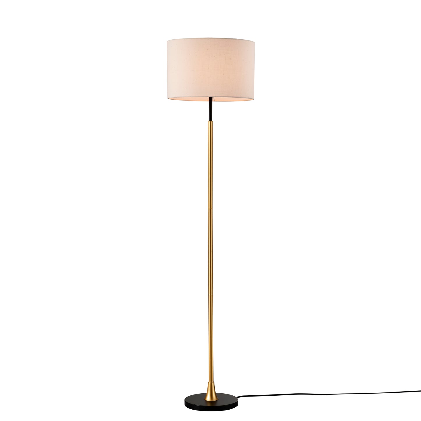 Stehlampe für das Wohnzimmer mit beigefarbenem Lampenschirm, hohe industrielle Stehlampe zum Lesen für das Schlafzimmer, Büro – Glühbirne nicht enthalten – Mattschwarz Mattgold