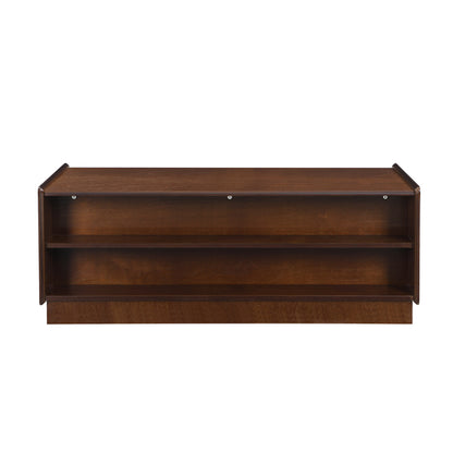 U-Can Moderner Rechteckiger Couchtisch Mit 4 Schubladen Und 2 Vitrinenböden, Holz-Couchtisch Im Rillenstil, Temperglas Für Das Wohnzimmer