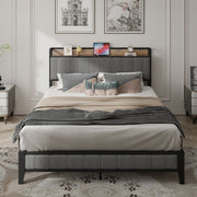 Gray Upholstered Charging Bed