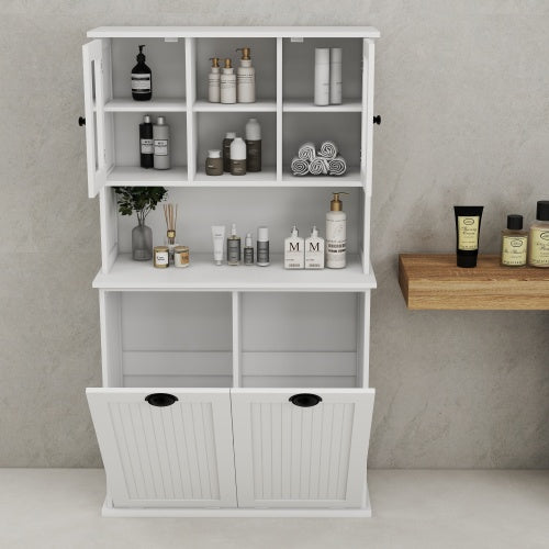 Zweikammer-Neigung-Wäschekorb Hoher Badezimmerschrank