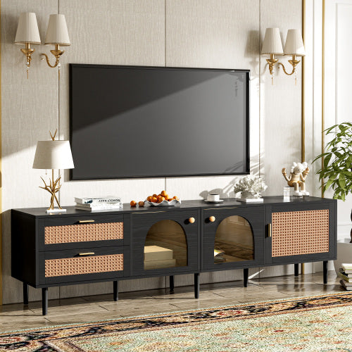 Black Rattan Media Console
