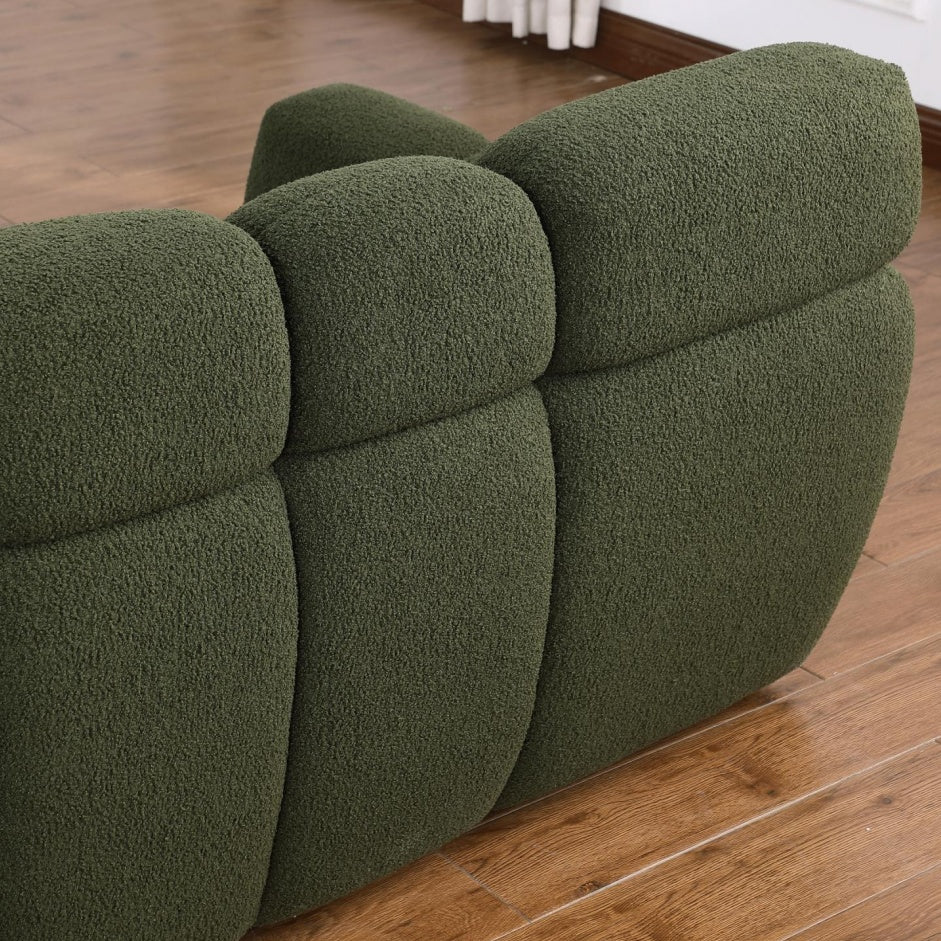 87,4 Länge, 35,83 Zoll Tiefe, menschliche Körperstruktur für US-Amerikaner, Marshmallow-Sofa, Bouclé-Sofa, 3-Sitzer, OLIVGRÜN BOUCLE