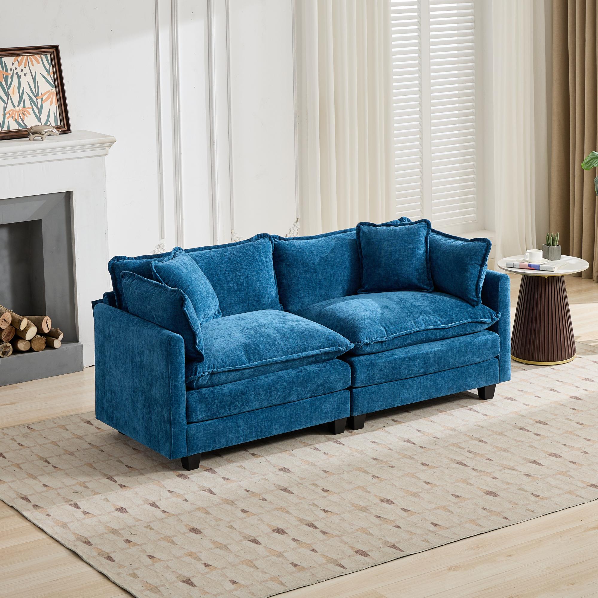 Cloud-Sofa Liebesitz Hocker nicht enthalten, modernes Ecksofa, für Wohnzimmer, Schlafzimmer und Wohnung, bequeme zweischichtige gepolsterte Sitzkissen, atmungsaktiver Chenille-Stoff, Blau.SW5012BL