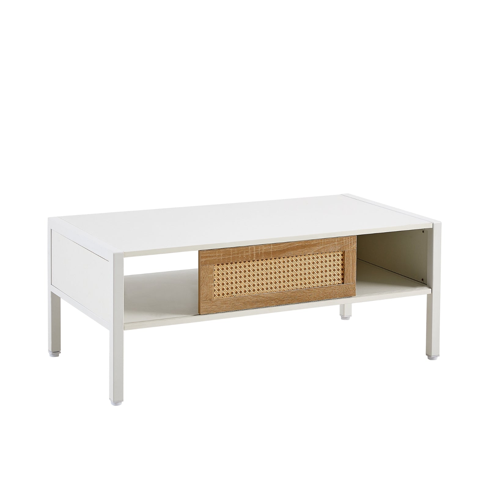 40,16 Couchtisch aus Rattan mit Schiebetür, Metallbeine - Modernes Wohnzimmer
