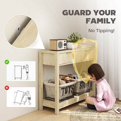 35" Konsoletisch mit Stauraum, schmale Eingangstisch mit gezackten Schubladen und Regal für Flur, natürlicher