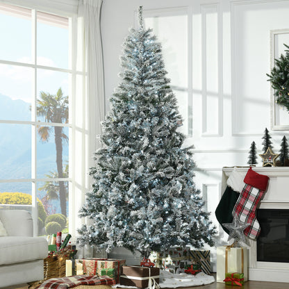 HOMCOM 2,3 m Künstlicher Weihnachtsbaum mit Flocke und kalten weißen LED-Lichtern