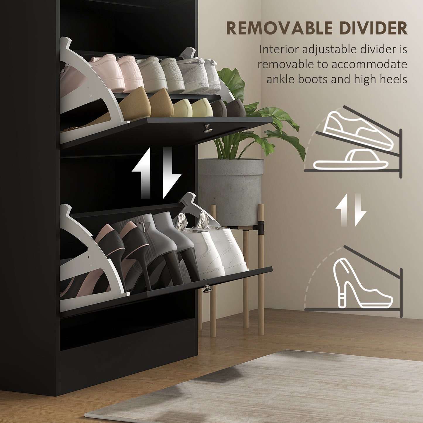 Modern Shoe Storage Cabinet with 3 Flip Drawers and Adjustable Shelves for 12-18 Pairs of Shoes