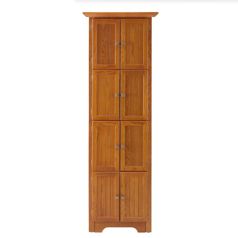 4-stufiger 72-Eck-Küchen-Vorratsschrank mit 8 Türen, hoher Stauraumschrank, Eckschrank und einstellbaren Regalen, Haus-Farmhaus-Bücherschrank für Badezimmer, Wohnzimmer, Küche EICHE