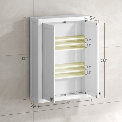Badezimmerschrank Wandmontiert, Moderner Badezimmerschrank an der Wand mit 2 Türen und 2 einstellbaren Regalen, Weiß