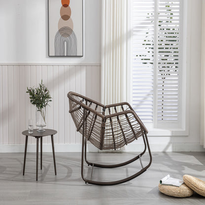 Outdoor-Rattan-Schaukelstuhl, Gepolsterter Kissen-Schaukelstuhl für Terrasse, Wohnzimmer, Patio, Garten, Weiß - Verkauf auf der Temu-Plattform verboten