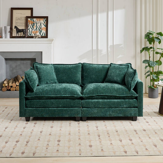 Cloud-Sofa für zwei Sitzplätze, Armlehnen nicht enthalten, modernes Ecksofa, für Wohnzimmer, Schlafzimmer und Wohnung, bequeme doppellagige gepolsterte Sitzkissen, atmungsaktiver Chenille-Stoff, Grün