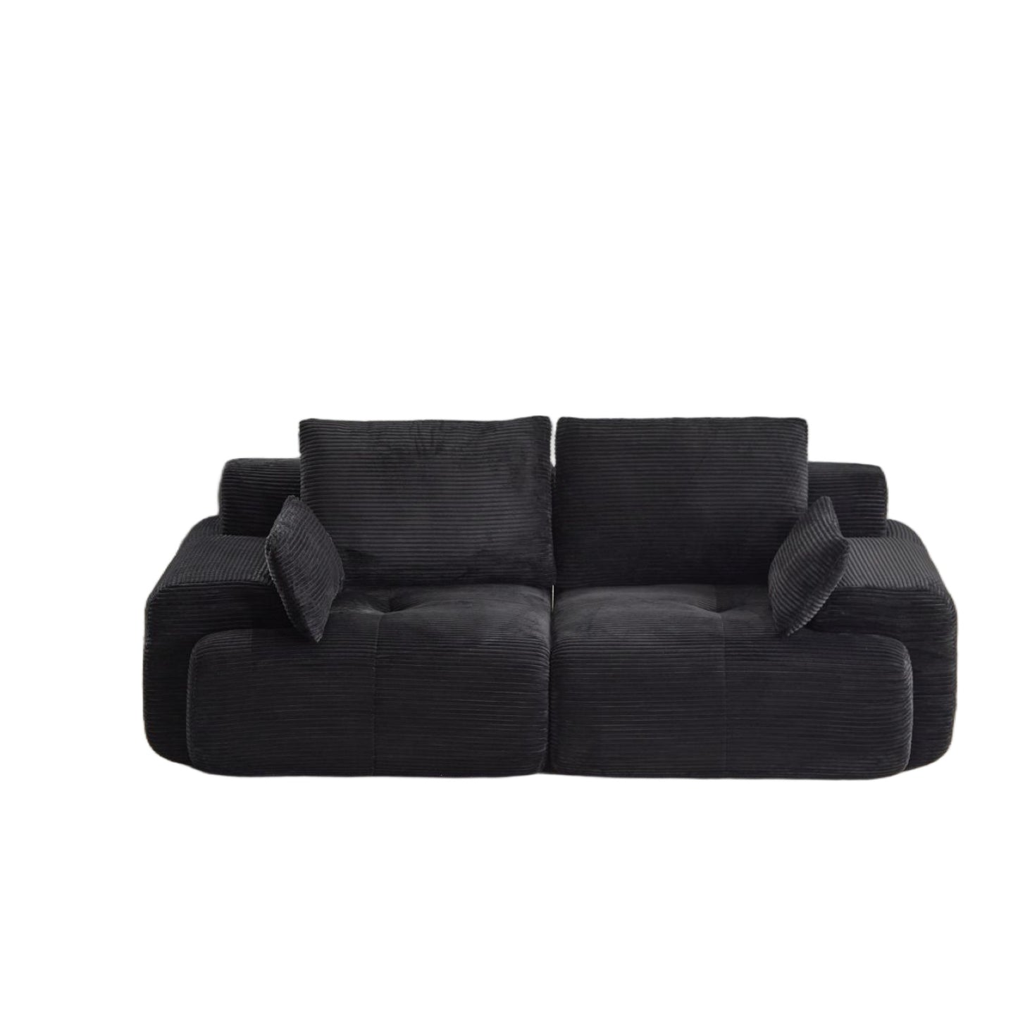 Modern Memory Foam Compressed Sofa,2 Seater Large Sectional Couches For Living Room,Pet-Friendly Cloud Modular Sectional Sofa,Corduroy Fabric,Extra Deep Loveseat,No Assembly Required, Black